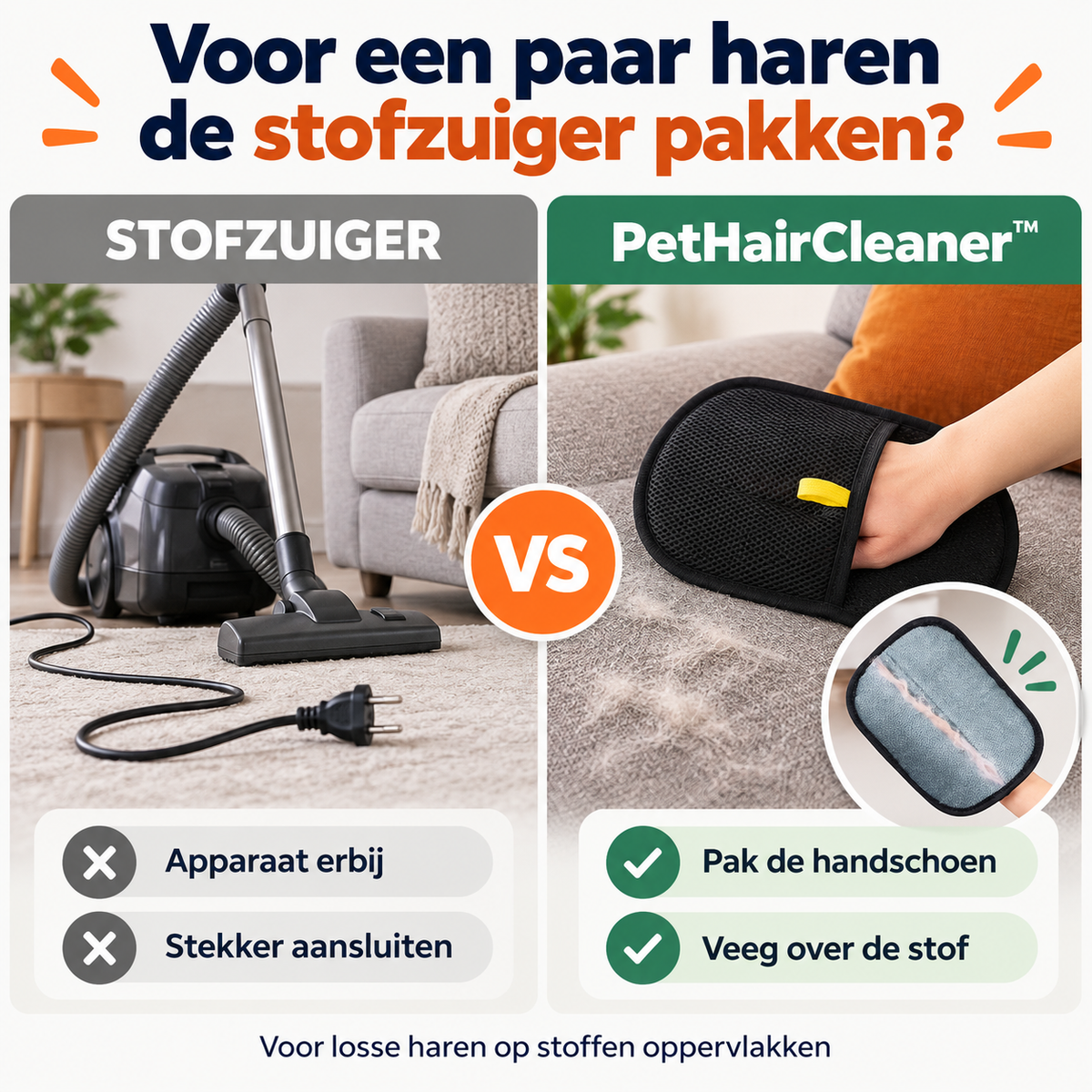 Handig hulpmiddel voor het verwijderen van huisdierharen