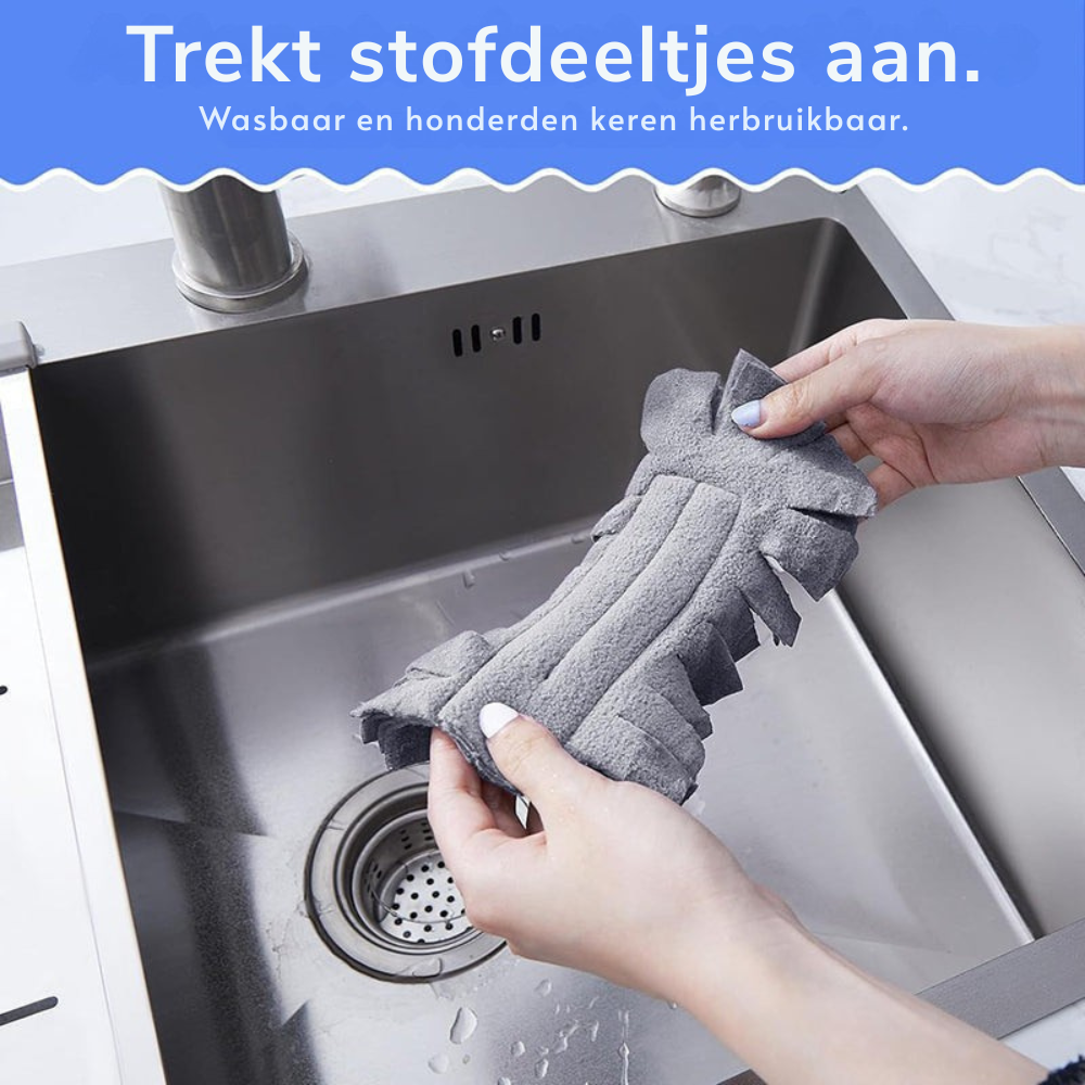 Mopra microvezeldoek neemt vuil op tijdens het reinigen van een oppervlak