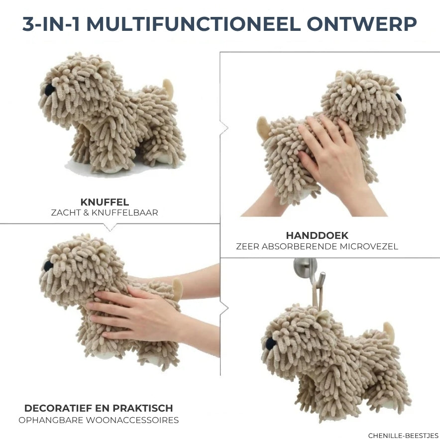 Handige hondenhanddoek voor natte poten na een wandeling