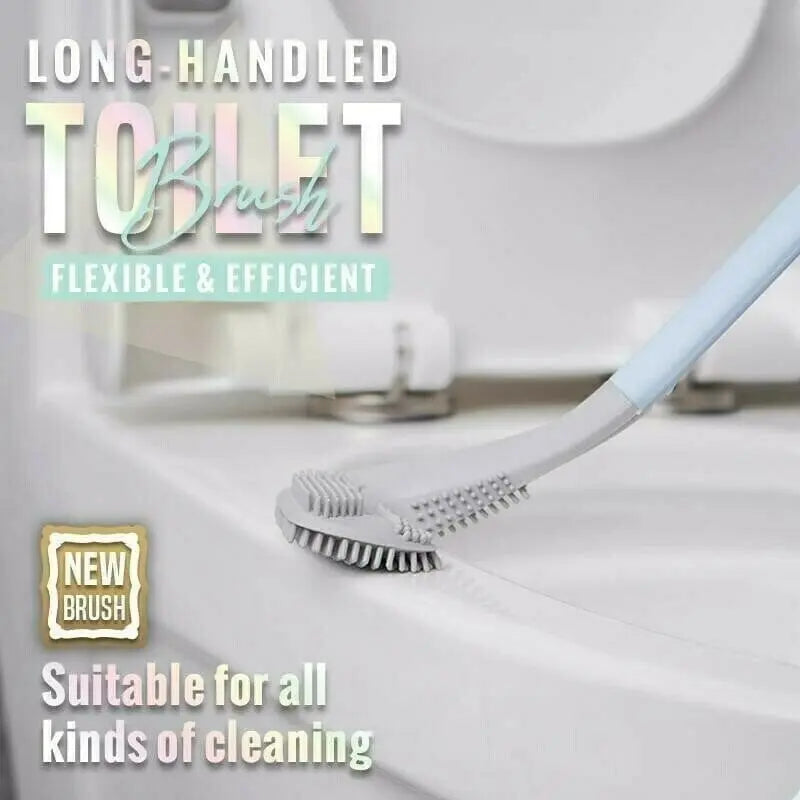 Toiletborstel met lange steel naast een moderne toiletpot
