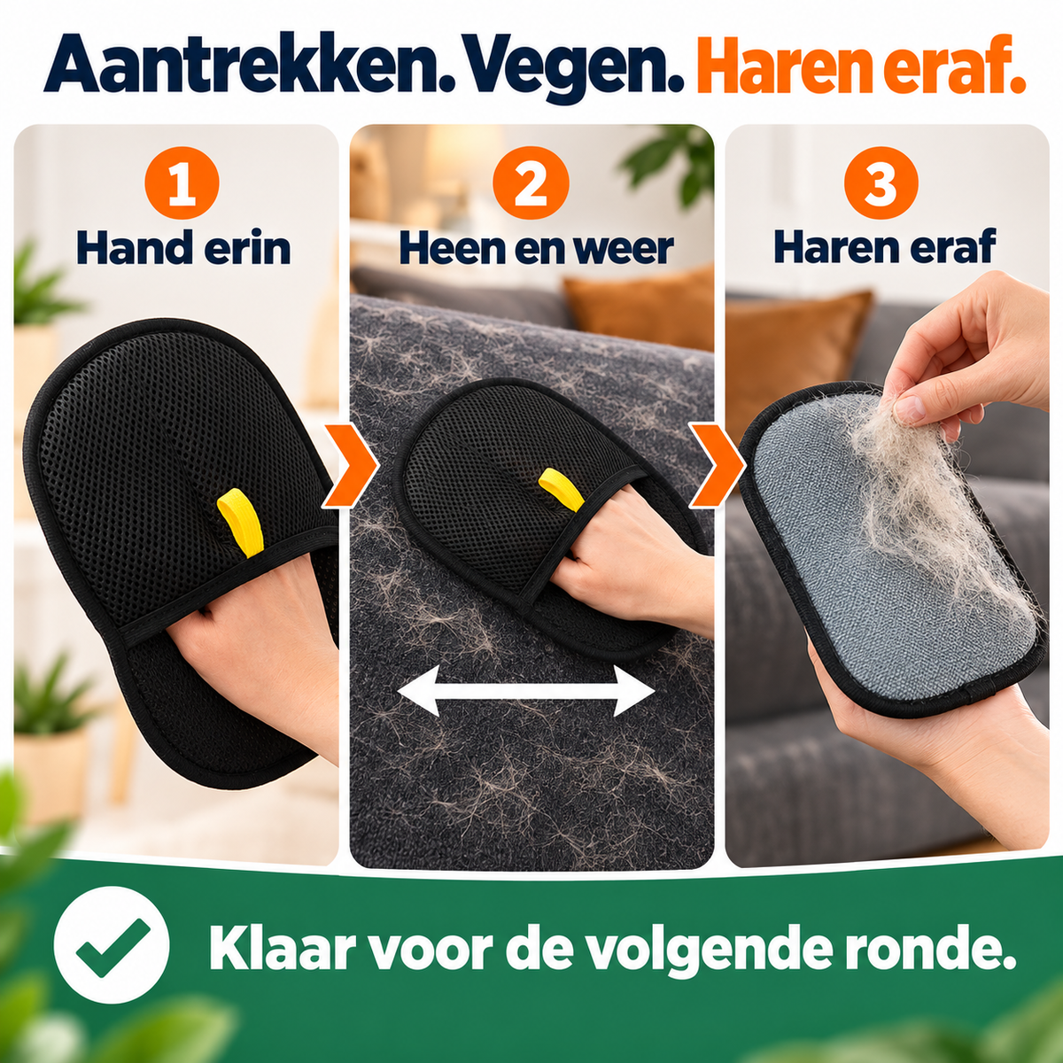 VachtVlot verwijdert dierenharen van een stoffen bank